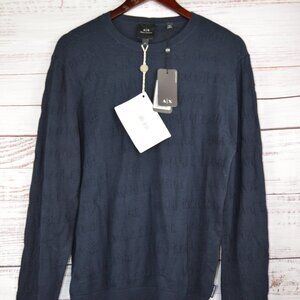 Armani Exchange Navy Oblique Logo Pullover Sweater Size Medium NWT